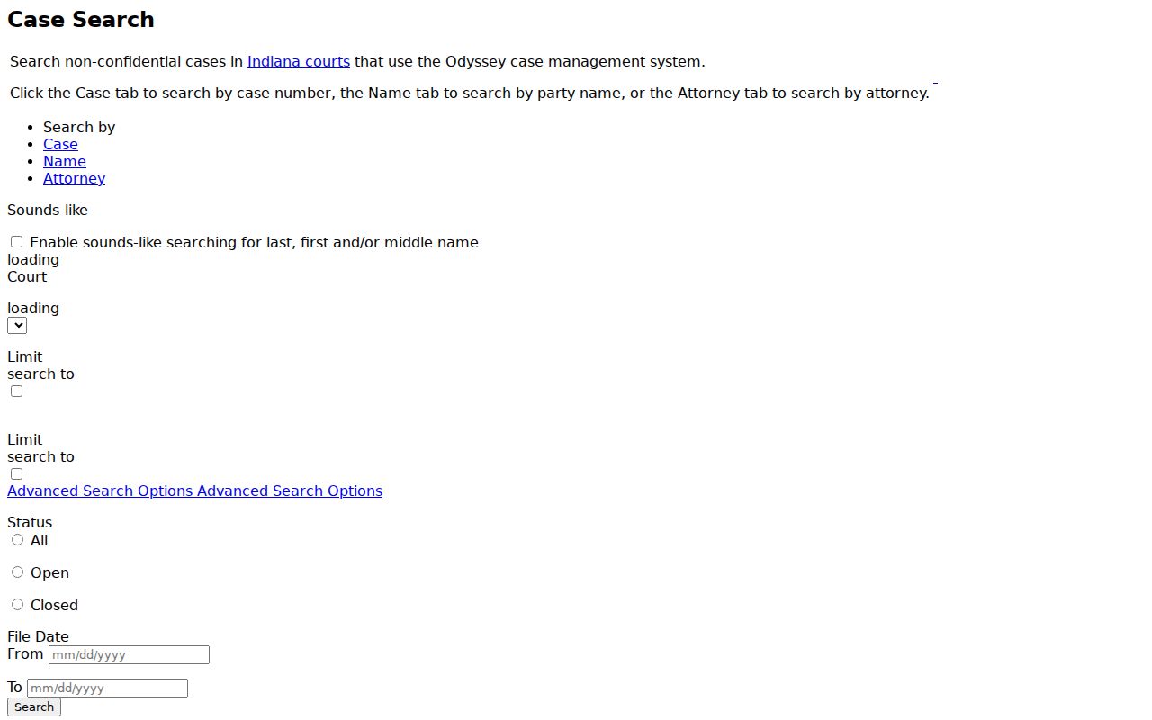 MyCase search controls for case name and attorney searches