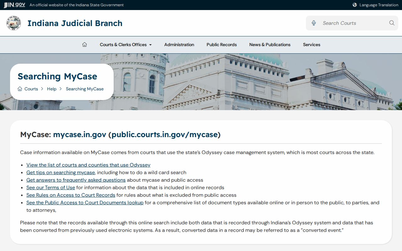 MyCase hearing guidance for Fountain County court dates