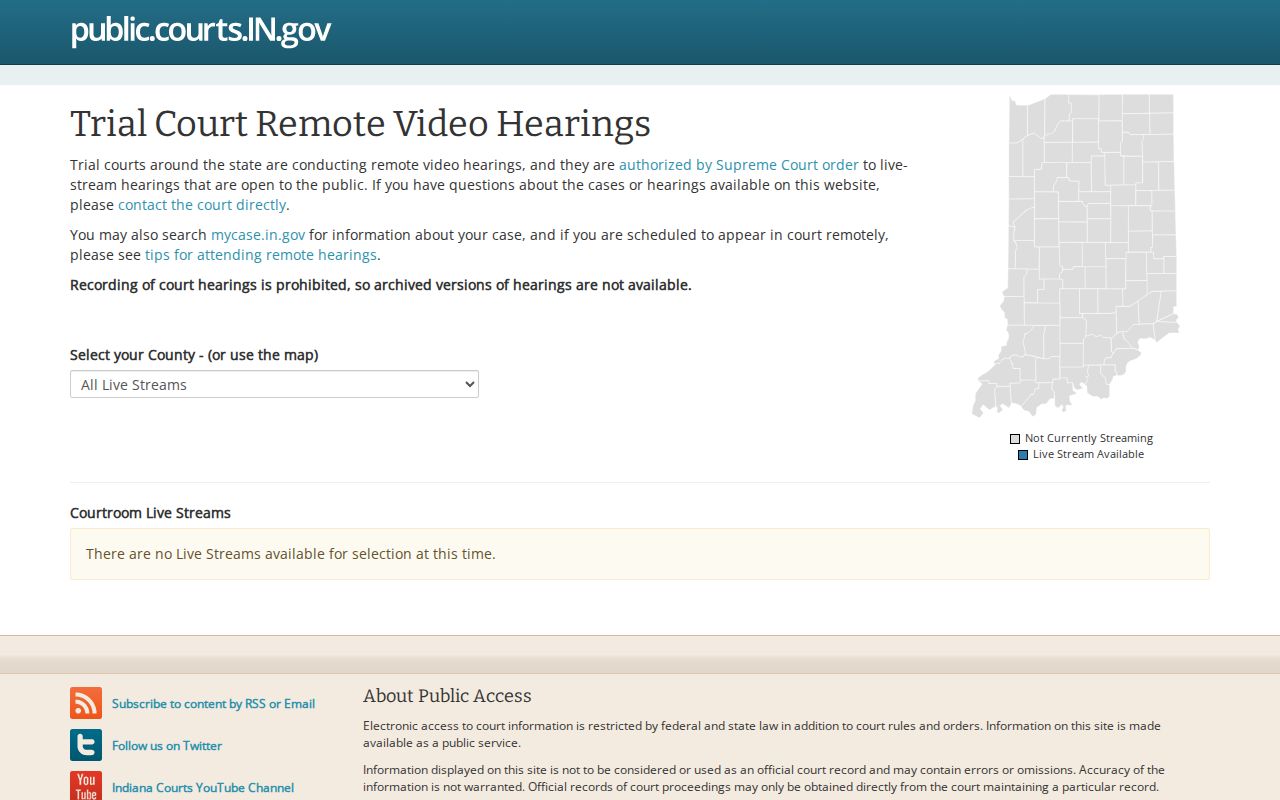 Indiana remote hearing portal related to Fountain County court schedules