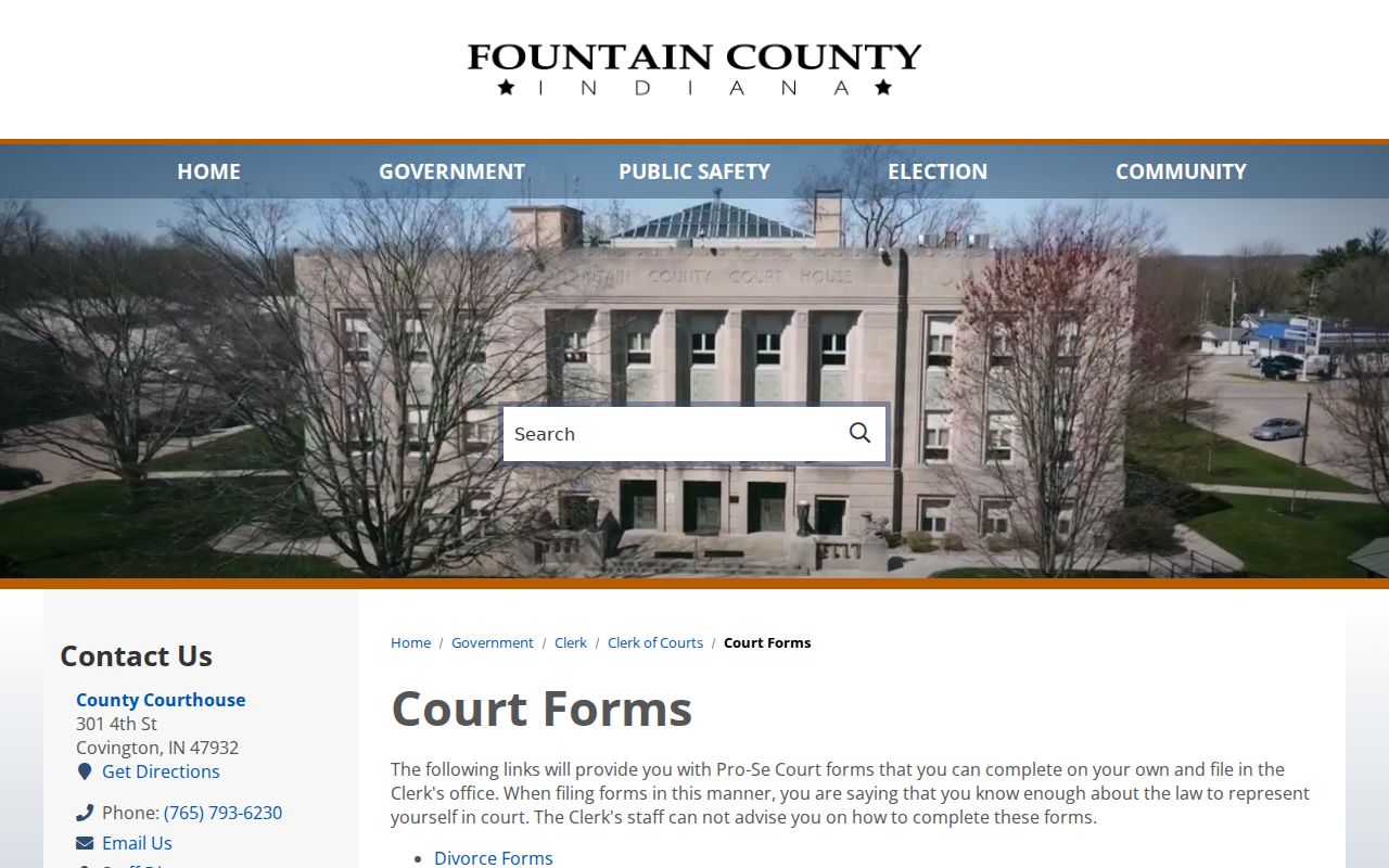 Fountain County official court forms page