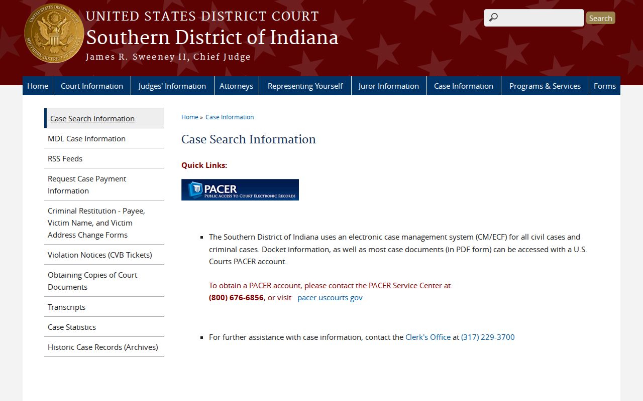 Southern District of Indiana federal case search guidance