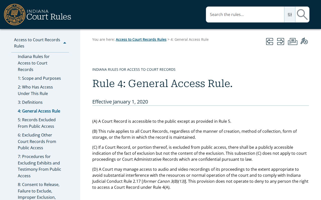 Indiana Access Rule 4 general court record access