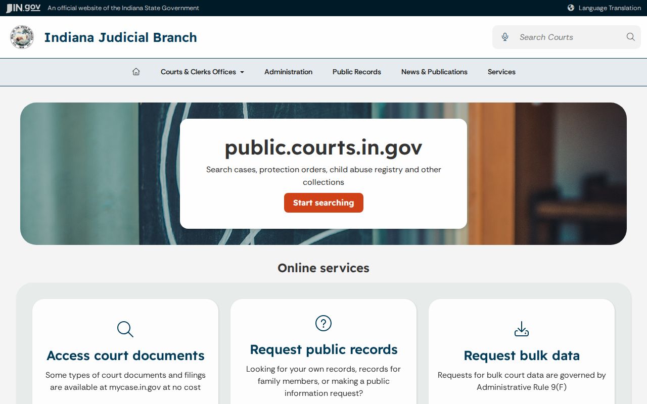 Indiana Judicial Branch public court records guidance