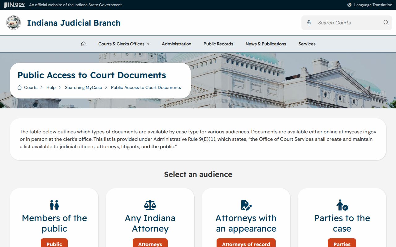 Fountain County criminal docket document access matrix