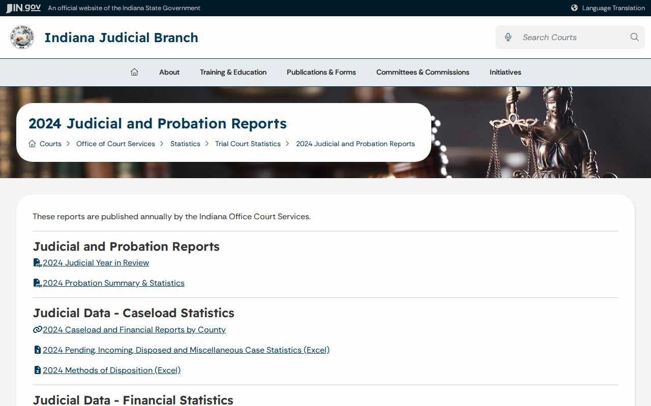 Indiana certified trial court statistics page