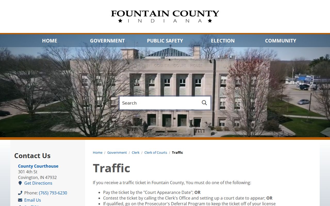 Fountain County official traffic ticket instructions